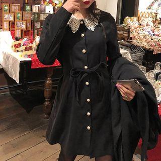 Lace Collar Long-sleeve Shirtdress