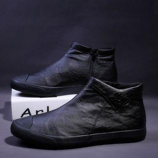 Faux Leather Fold-down Side Zipper Ankle Boots