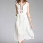 Sleeveless Tasseled A-line Midi Sun Dress