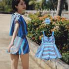 Set: Striped Short-sleeve Cover-up + Swimdress