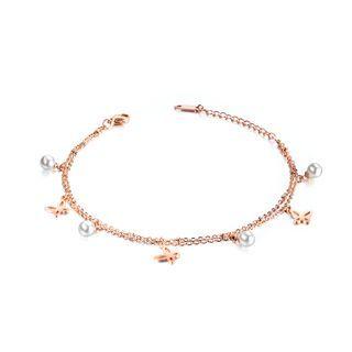 Elegant And Fashion Plated Rose Gold Butterfly Pearl 316l Stainless Steel Double-layer Anklet Rose Gold - One Size