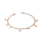 Elegant And Fashion Plated Rose Gold Butterfly Pearl 316l Stainless Steel Double-layer Anklet Rose Gold - One Size