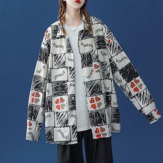 Heart Print Check Oversized Shirt