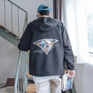 Hooded Printed Button Jacket