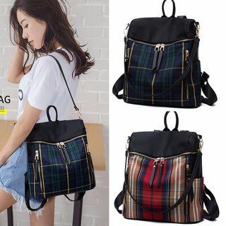 Plaid Zipper Backpack