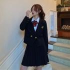 Short-sleeve Shirt / Bow / Mini Skirt / Blazer / Set