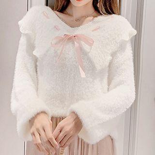 V-neck Collared Bow Sweater