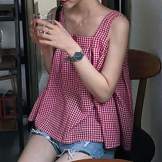 Plaid Sleeveless Open-back Top