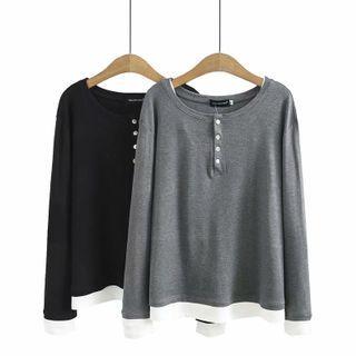 Plus Size Mock Two Piece Long-sleeve Top