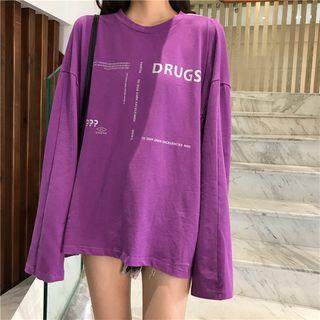 Long-sleeve Open-back Letter T-shirt