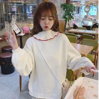 Mock Neck Frill-trim Sweater As Shown In Figure - One Size
