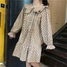 Long-sleeve Dotted Collared Dress