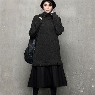 Cowl-neck Flounced Midi Knit Dress