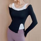 Long-sleeve Mock Two-piece Sports T-shirt