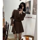 Set: Double-breasted Cropped Blazer + Mini Pleated Skirt