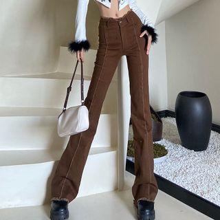 High Waist Fray Trim Bootcut Pants