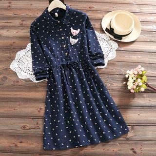 Fox Accent Long Sleeve Collared Dress