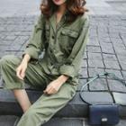 Notch Lapel Long Sleeve Jumpsuit