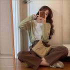 Long-sleeve Plain Knit Cardigan / High-waist Plain Dress Pants