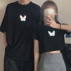 Couple Matching Short-sleeve Butterfly Print T-shirt / Cropped T-shirt