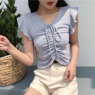 Ruffle-sleeve Drawstring Top