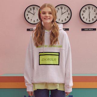 Letter-printed Zip-pocket Hoodie White - One Size