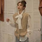 Tie Neck Long-sleeve Top / Knitted Vest