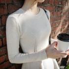 Wool Blend Rib-knit Peplum Top