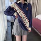 Embroidered Loose-fit Polo Sweater Blue - One Size