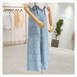 Printed Suspender Wide Leg Pants