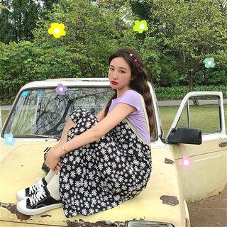 Print Short-sleeve Cropped Top / Floral Sleeveless Dress