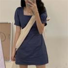 Puff-sleeve Square Collar Sheath Dress