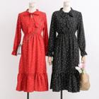 Tie-neckline Heart-print A-line Dress