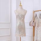 Set: Sequined Lace Trim Camisole Top + Mini Skirt
