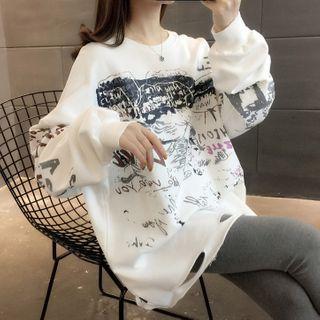 Cartoon Print Distressed Sweatshirt