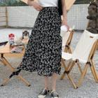 Floral Print High Waist A-line Midi Skirt