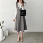 Houndstooth Wool Blend Midi Pinafore Dress