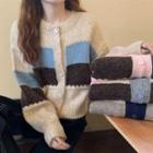 Round-neck Color Panel Sweater Cardigan