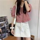 Short-sleeve Frill Trim Top / Mini A-line Skirt