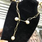 Faux Pearl & Bar Pendant Necklace As Shown In Figure - One Size