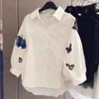 Butterfly Embroidered 3/4-sleeve Shirt