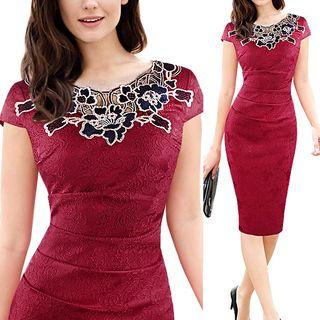 Floral Panel Jacquard Sheath Dress