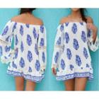 Printed Off-shoulder Long-sleeve Tunic