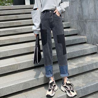 Color Panel High-waist Straight-cut Jeans