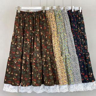 Lace-hem Floral Midi Skirt In 6 Colors