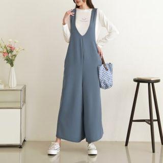 V-neck Wide-leg Overall Pants