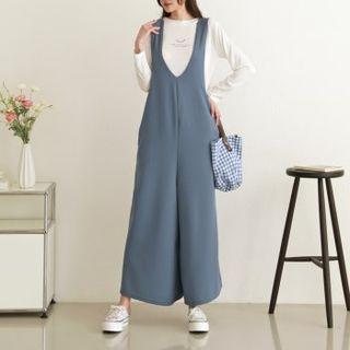 V-neck Wide-leg Overall Pants