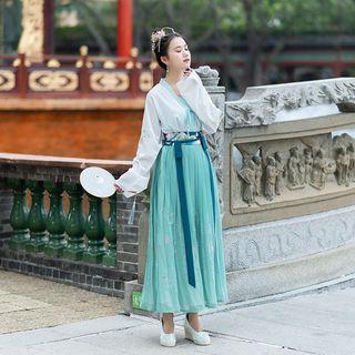 Set: Long-sleeve Hanfu Top + Camisole + Maxi Skirt