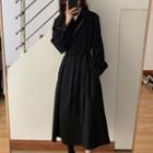 Long-sleeve Midi A-line Dress With Sash
