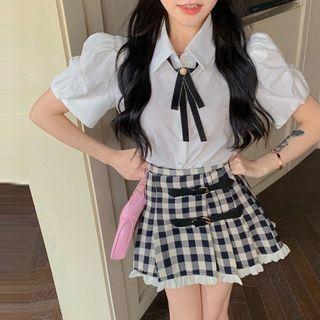 Plaid Mini Skirt / Short-sleeve Shirt